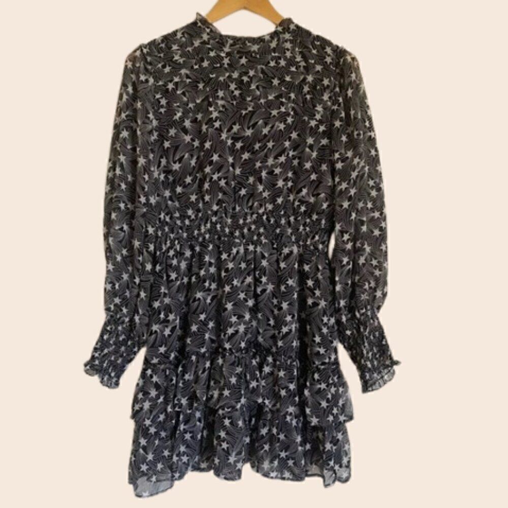 Topshop Black and White Starprint Long Sleeve Mini Dress Size 12